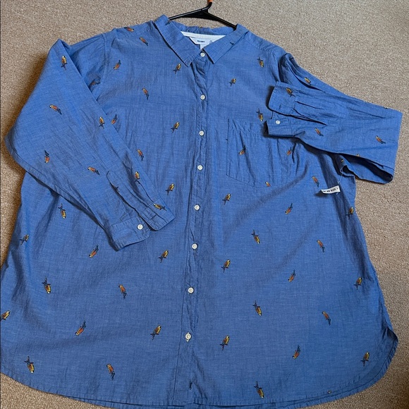 NWT - 3X - plus sized Old Navy button up / down bird shirt - Picture 9 of 10